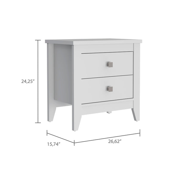 English Elm Nightstand With Two Open Shelves, Modern White Finish, Ideal For Bedroom Or Living Space Storage B092123020