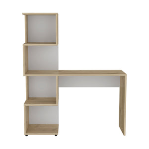 English Elm Computer Desk Jayess - Stylish Light Oak & White Workspace With Four-Tier Storage For Organization B092123160