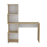 English Elm Computer Desk Jayess With Four-Tier Storage Shelves, Light Oak / White