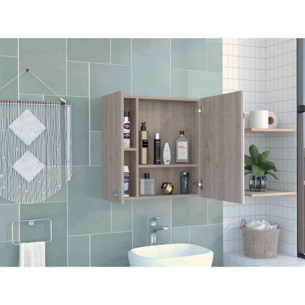 English Elm Medicine Cabinet Prague - Stylish Light Gray Wall-Mounted Storage With 4 Shelves & Mirror Door B092123055