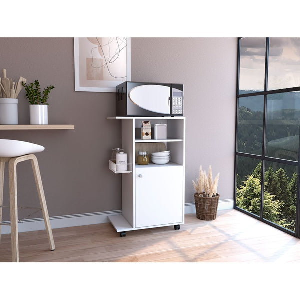 English Elm Kitchen Cart Kryot - Mobile Storage Solution With White Finish, Microwave Countertop & Casters B092122968