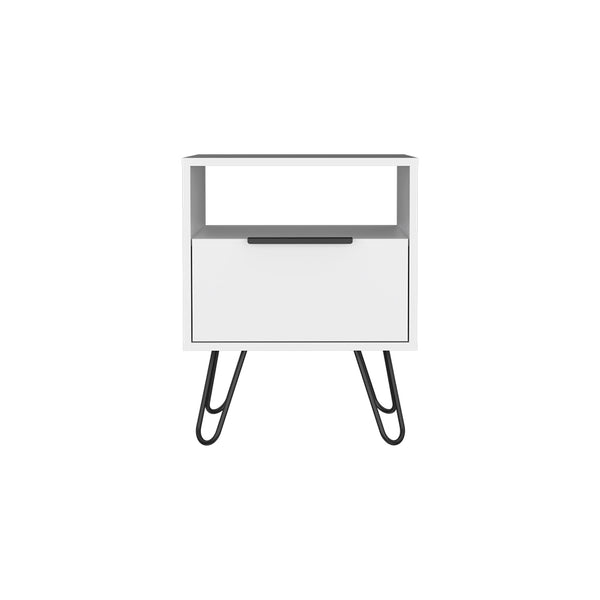 English Elm Nightstand Skyoner: Modern White Storage Solution With Hairpin Legs For Minimalist Spaces & Style B092123078