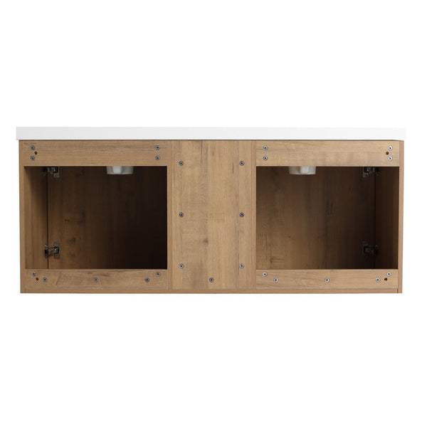 English Elm 48" Wall Mounted Bathroom Vanity With Double Sink, Soft-Close Doors, Modern Design & Storage Solutions W999S00105