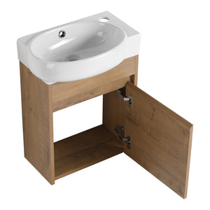 English Elm Soft Close Wall Mounted Bathroom Vanity with Ceramic Vessel Sink and Storage Rack W999S00488