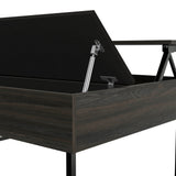 English Elm Lift Top Coffee Table Wuzz, Two Legs, Two Shelves, Carbon Espresso / Black Wengue Finish