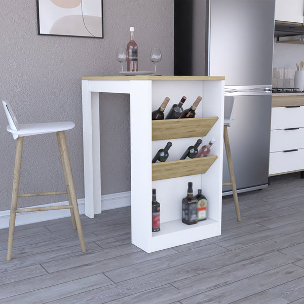 English Elm Kitchen Island Gunees - Stylish White & Pine Counter Island With Ample Storage For Modern Homes B092123306