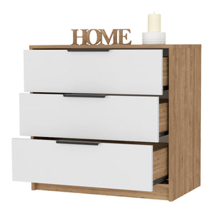 English Elm 3 Drawers Dresser Maryland - Modern White & Pine Storage Solution For Bedrooms Or Hallways B092122996