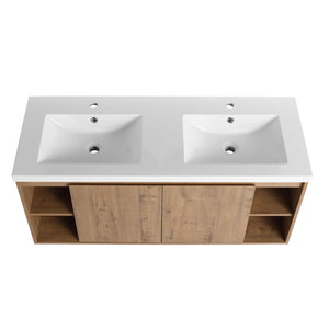 English Elm 48" Wall-Mounted Bathroom Vanity With Double Sinks, Soft-Close Doors, Eco-Friendly Design & Storage W999S00106