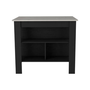 English Elm Kitchen Island Dozza - Modern Black & Ibiza Marble Finish With 3 Shelves For Stylish Storage & Prep B092122907