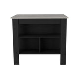 English Elm Kitchen Island Dozza, Three Shelves, Black / Ibiza Marble Color Finish