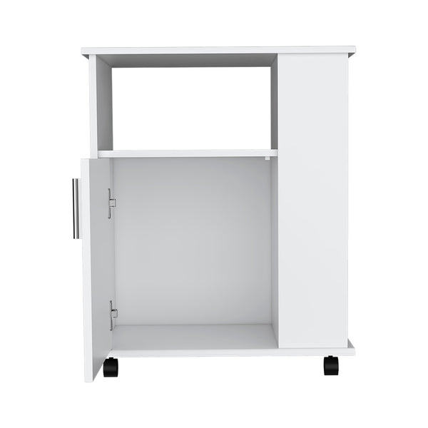 English Elm Kitchen Cart Newark White Finish with 3 Side Shelves, 4 Open Shelves & Locking Casters for Microwaves B092123026