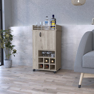 English Elm Bar Cart Reese with Smooth Casters, Six Wine Cubbies, Single Cabinet & Spacious Cocktail Surface Light Gray B092123144