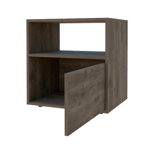 English Elm Nightstand With Open Shelf & Enclosed Cabinet - Modern Dark Brown Wengue Finish For Stylish Storage B092122930