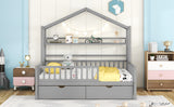 English Elm Wooden Full Size House Bed With 2 Drawers,Kids Bed With Storage Shelf, Gray