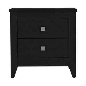 English Elm Nightstand With Two Open Shelves And Drawers, Modern Black Wengue Finish For Stylish Storage B092123019
