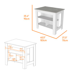 English Elm Kitchen Island Dozza - Stylish White Island With Ibiza Marble Finish And 3 Storage Shelves For Easy Organization B092122910