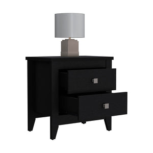 English Elm Nightstand With Two Open Shelves And Drawers, Modern Black Wengue Finish For Stylish Storage B092123019