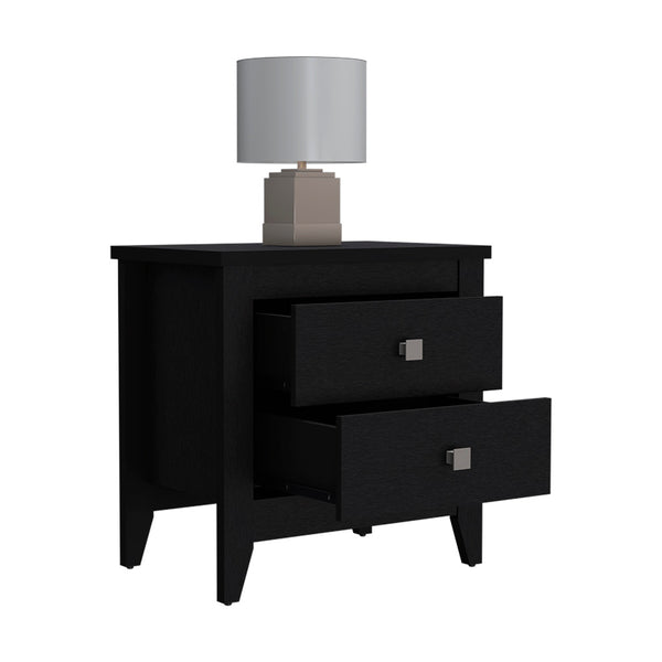 English Elm Nightstand With Two Open Shelves And Drawers, Modern Black Wengue Finish For Stylish Storage B092123019