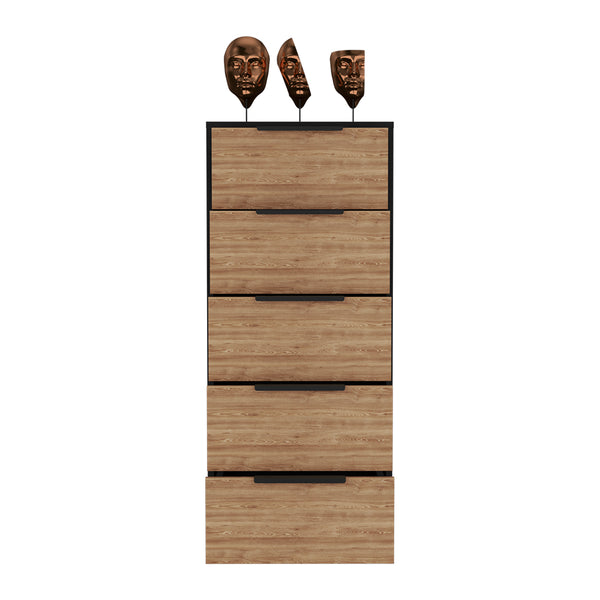 English Elm 5 Drawers Dresser Maryland - Black Wengue & Pine Finish, Sturdy Particle Board, Spacious Storage, 42.4"H B092123000