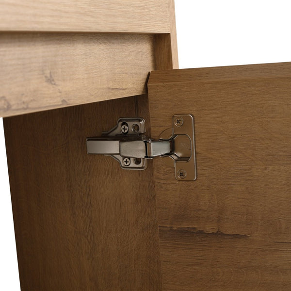 English Elm Soft Close Wall Mounted Bathroom Vanity with Ceramic Vessel Sink and Storage Rack W999S00488