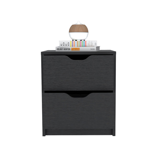 English Elm Nightstand With Two Drawers In Black Wengue Finish – Sleek, Compact Storage For Modern Spaces B092122834