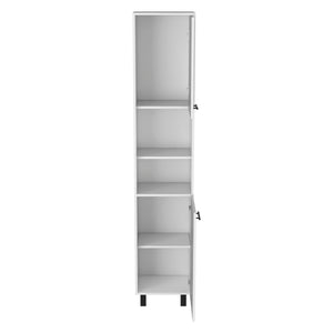 English Elm Pantry Almada Tall Storage Cabinet with 3 Shelves, Chrome Handles, Adjustable Metal Legs, Durable Engineered Particleboard White B092122845