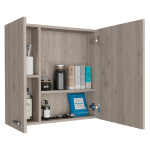 English Elm Medicine Cabinet Prague - Stylish Light Gray Wall-Mounted Storage With 4 Shelves & Mirror Door B092123055
