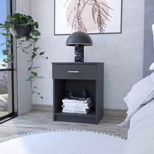 English Elm Nightstand Coco - Stylish Black Wenge Finish With Drawer & Shelf For Modern Bedroom Storage Solutions B092123086