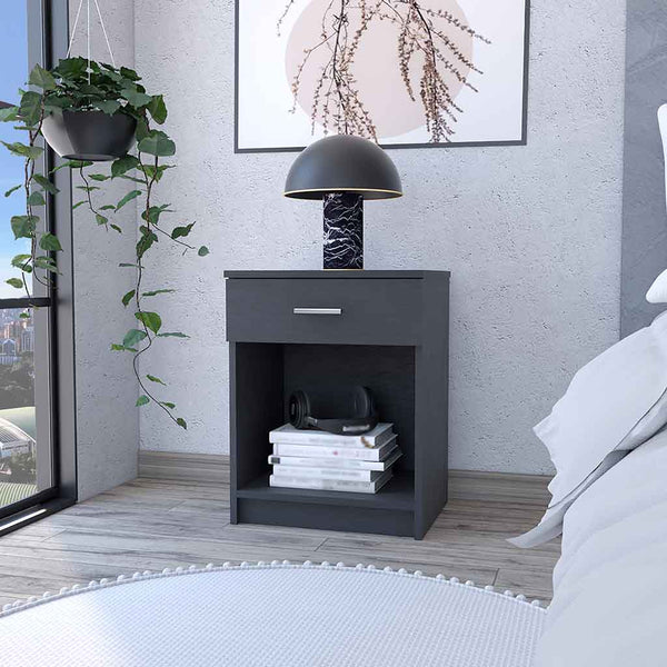 English Elm Nightstand Coco - Stylish Black Wenge Finish With Drawer & Shelf For Modern Bedroom Storage Solutions B092123086
