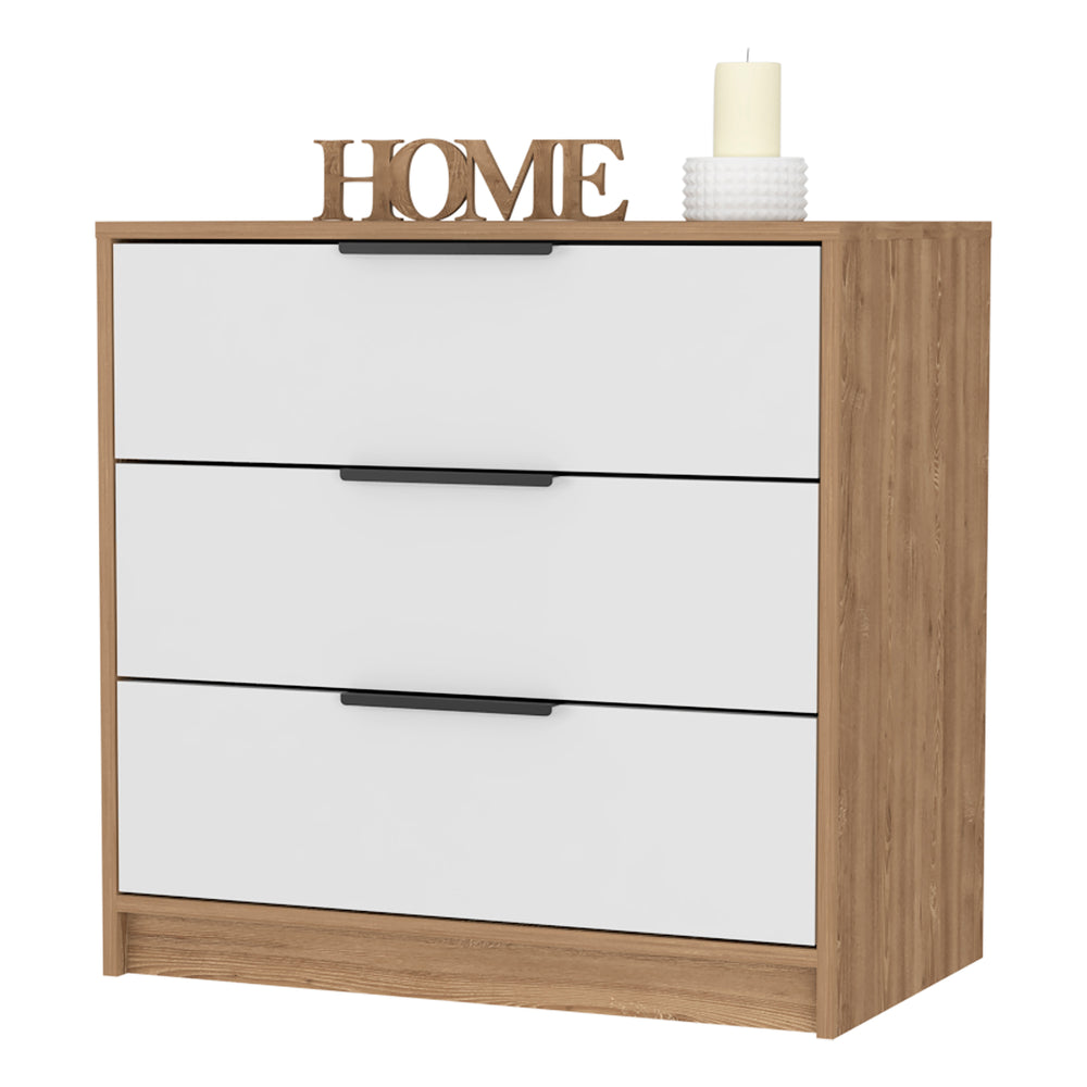 English Elm 3 Drawers Dresser Maryland - Modern White & Pine Storage Solution For Bedrooms Or Hallways B092122996