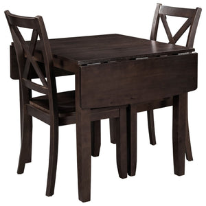 English Elm Topmax Drop Leaf Wood Breakfast Nook Table Set with X Back Chairs for Two Espresso N717S000164P