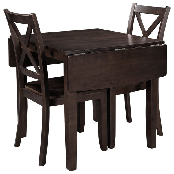 English Elm Topmax Drop Leaf Wood Breakfast Nook Table Set with X Back Chairs for Two Espresso N717S000164P