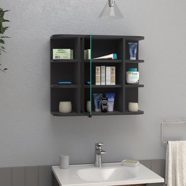 English Elm Medicine Cabinet Milano - Sleek Wall-Mounted Storage With Mirror, 6 Open Shelves & Black Finish B092123009