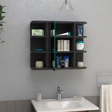 English Elm Medicine Cabinet Milano,Six External Shelves Mirror, Black Wengue Finish