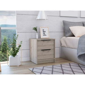 English Elm Nightstand Cervants - Modern Light Gray Two-Drawer Storage With Metal Handles For Compact Spaces B092123002