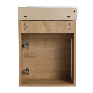 English Elm Soft Close Wall Mounted Bathroom Vanity with Ceramic Vessel Sink and Storage Rack W999S00488