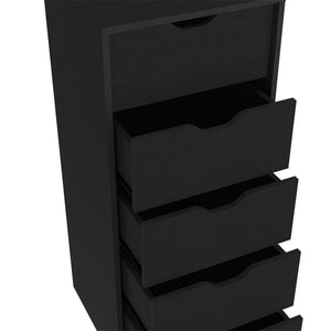 English Elm Dresser Kamran - Sleek Five-Drawer Narrow Storage Solution In Elegant Black Wengue Finish B092122838