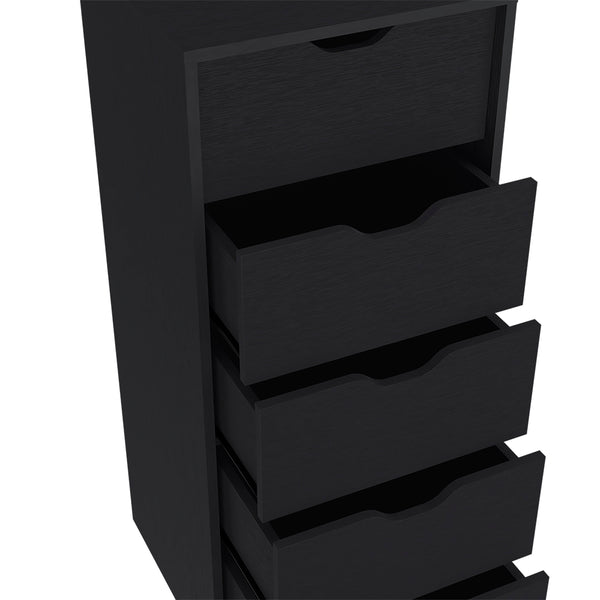 English Elm Dresser Kamran - Sleek Five-Drawer Narrow Storage Solution In Elegant Black Wengue Finish B092122838