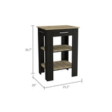 English Elm Kitchen Island 23 Inches Dozza With Single Drawer and Two-Tier Shelves, Black Wengue / Light Oak Finish