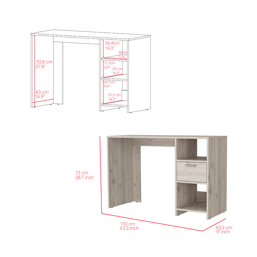 English Elm Computer Desk Odessa: Stylish Light Gray Workstation With Drawer & Open Storage For Small Spaces B092123158