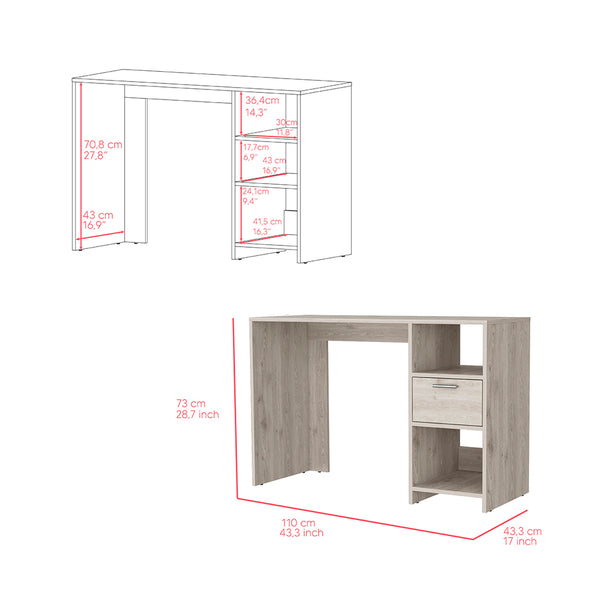 English Elm Computer Desk Odessa: Stylish Light Gray Workstation With Drawer & Open Storage For Small Spaces B092123158