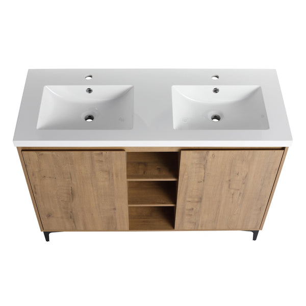 English Elm 48" Freestanding Bathroom Vanity Double Sink with Soft-Close Doors, Resin Twin Basins, Water-Resist Ply W999S00104
