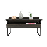 English Elm Lift Top Coffee Table Wuzz, Two Legs, Two Shelves, Carbon Espresso / Black Wengue Finish