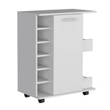 Bar Cart With Six-Wine Cubbies Cabot, Two-Side Storage Shelves and Casters, White Finish