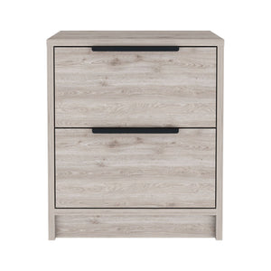 English Elm Nightstand Cervants - Modern Light Gray Two-Drawer Storage With Metal Handles For Compact Spaces B092123002