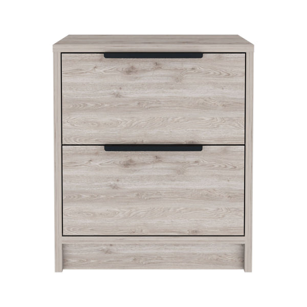 English Elm Nightstand Cervants - Modern Light Gray Two-Drawer Storage With Metal Handles For Compact Spaces B092123002