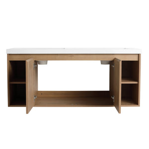 English Elm 48" Wall-Mounted Bathroom Vanity With Double Sinks, Soft-Close Doors, Eco-Friendly Design & Storage W999S00106