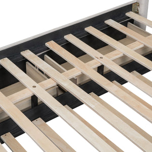 English Elm Full Upholstered Platform Bed with Two Drawers and Twin Trundle, Classic Padded Headboard, Storage-Friendly Design for Small Bedrooms and Guests Beige SF000014AAA