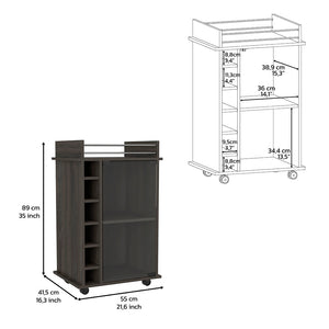 English Elm Bar Cart Baltimore, Six Wine Cubbies, Carbon Espresso Finish