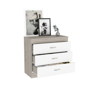 English Elm Three Drawer Dresser Lial with Durable Particle Board, Metal Hardware, Wengue Finish, Sleek Design Light Gray B092122973